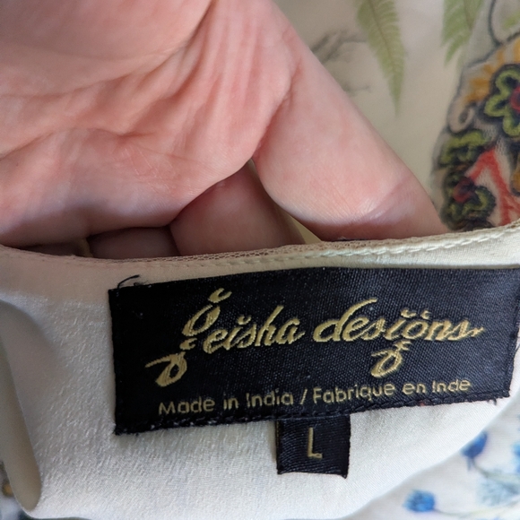 ANTHROPOLOGIE Cream Donna Indian Floral Leaves Bohemian Midi Dress Size Large - Picture 13 of 15